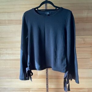 J. Crew Black Long Flare Sleeve Top with Bow Accents Cotton Blend Small